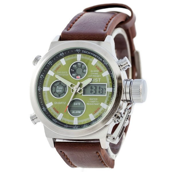

Часы AMST C Silver-Green Brown Wristband