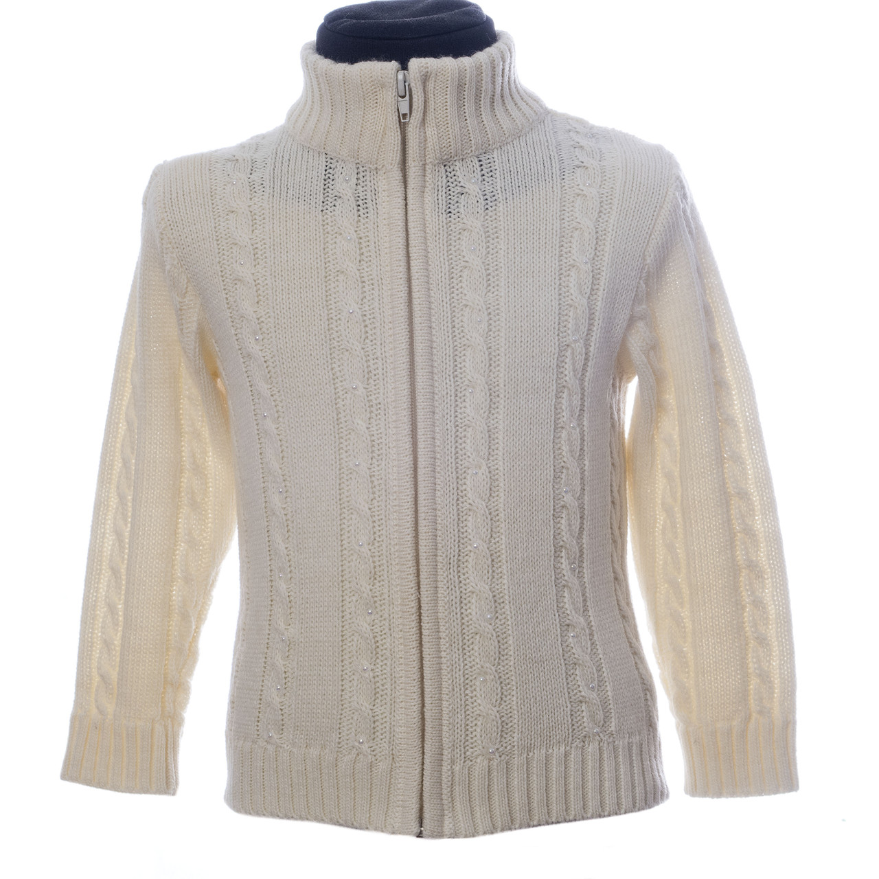 

Жакет для девочки ДАЙС вязаный на молнии молочный 08221061 рост 110