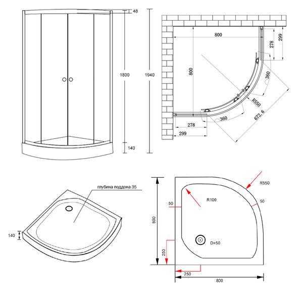 

Душевая кабина Lidz Wieza SC80x80.SAT.LOW.L, стекло Linie 4 мм