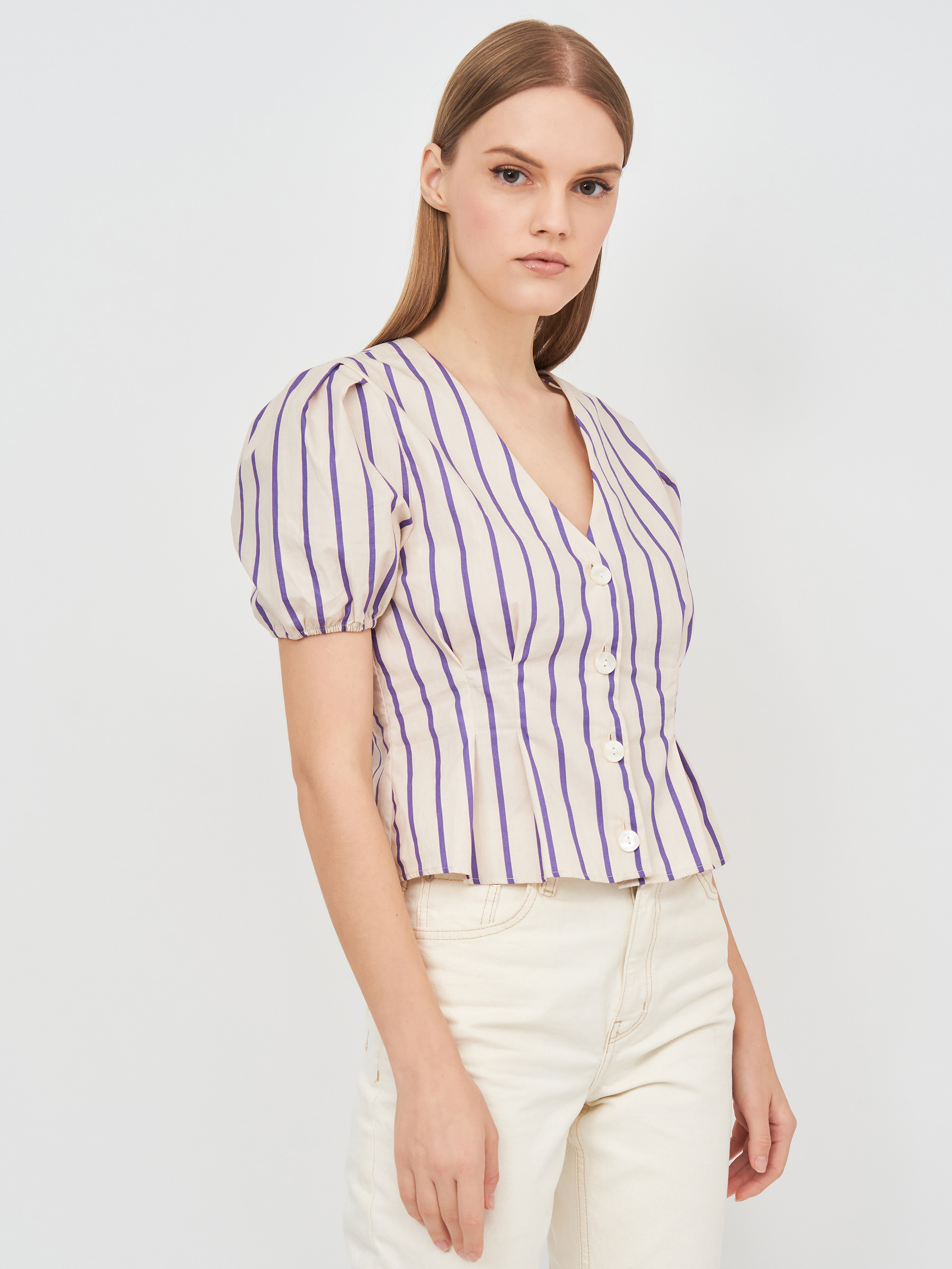

Блузка Bershka 5823/880/060  Белая с фиолетовым, Блузка Bershka 5823/880/060 S Белая с фиолетовым
