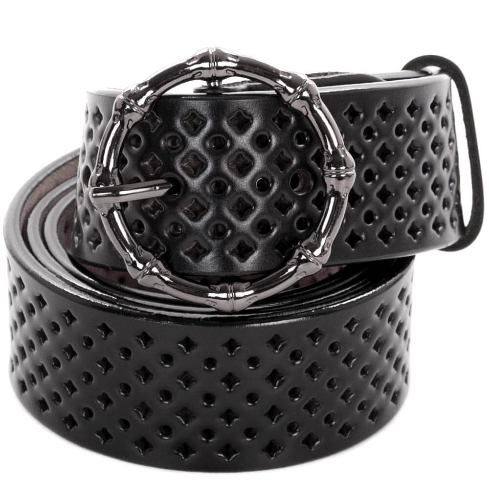 

Ремень женский кожаный перфорированный черный (7889 black)