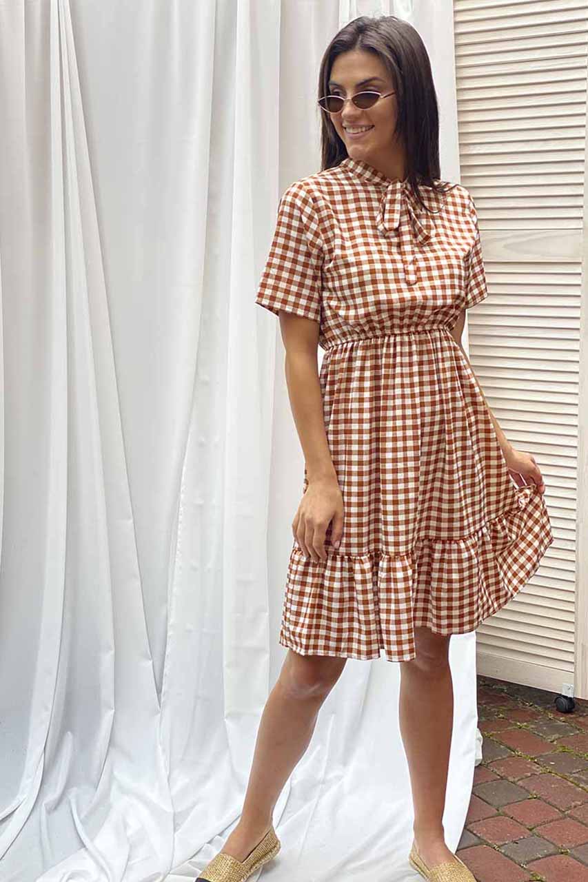 

Платье в клетку с коротким рукавом LUREX - коричневый цвет, M ( 1014252806)
