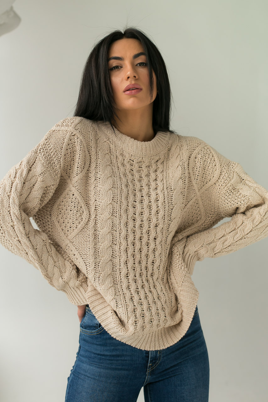 

Вязаный джемпер с красивыми узорами LUREX - бежевый цвет, L/XL ( 1010982610)