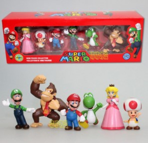 

Super Mario Bros, набор из 6 предметов Марио Луиджи Йоши Шампиньон Конг Данс 3-8 см