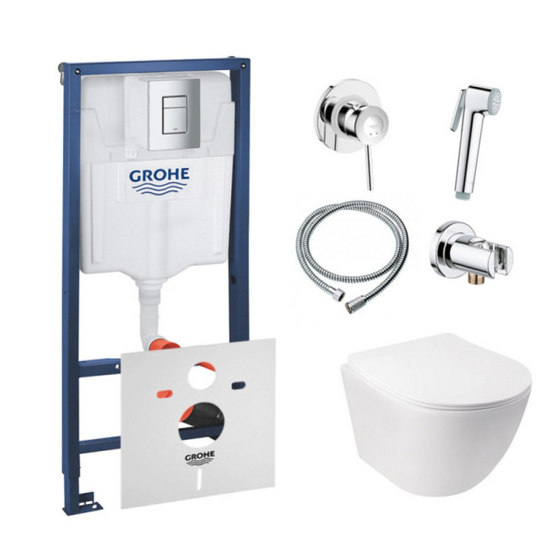 

Комплект инсталляция Grohe Rapid SL 38772001 + унитаз с сиденьем Qtap Jay QT07335176W + набор для гигиенического душа со смесителем Grohe BauClassic 111048