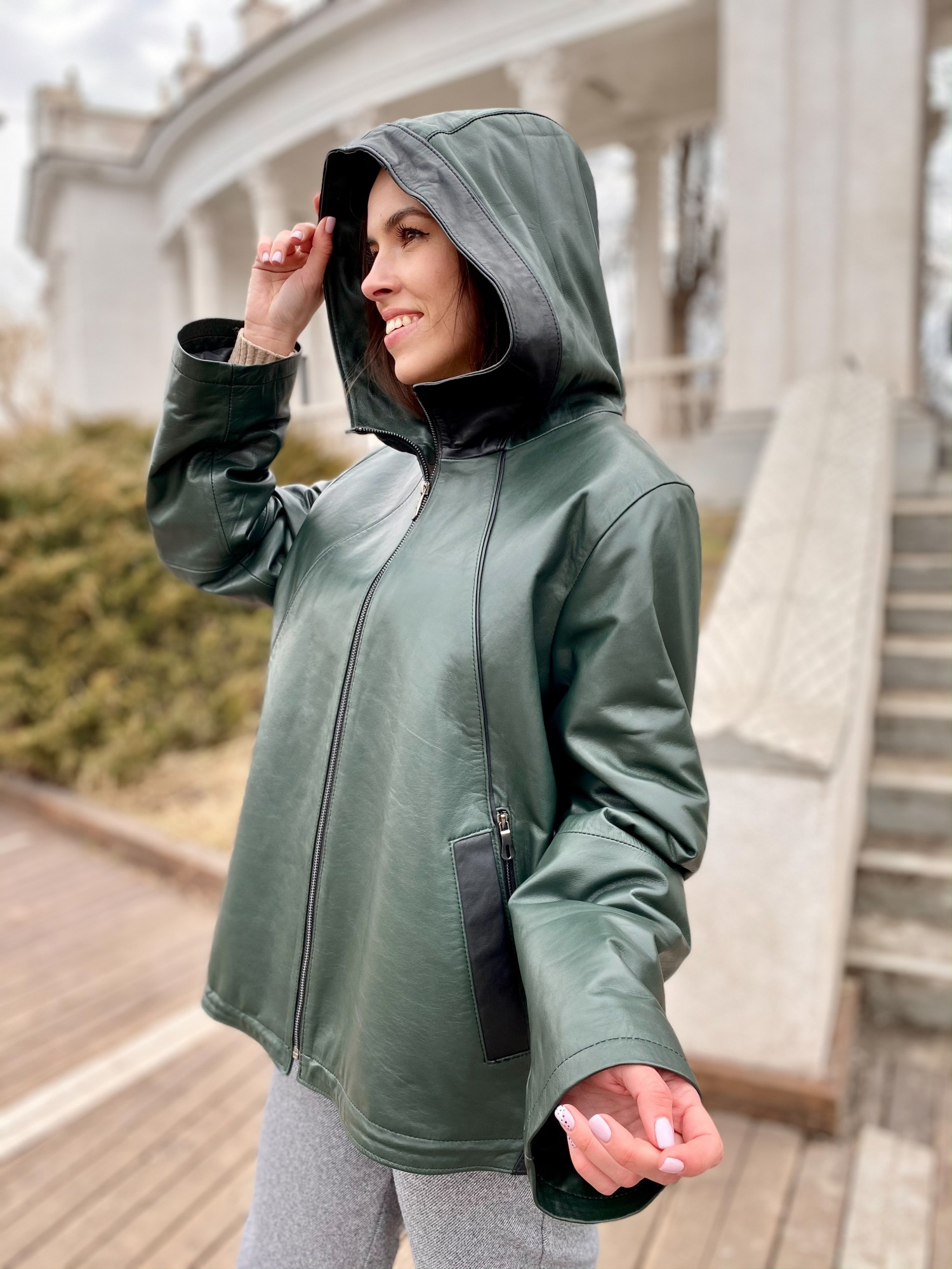 

Женская кожаная куртка Kuliska  Зеленый 0338, Женская кожаная куртка Kuliska 6XL Зеленый 0338