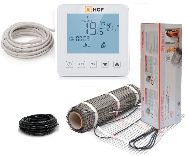 

Теплый пол Hemstedt двухжильный мат DH 2 м2 300Вт в комплекте с программируемым сенсорным терморегулятором HOF sen (T00001250)