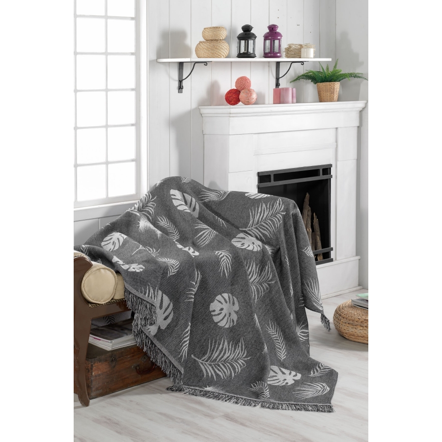 

Плед-накидка Eponj Home Buldan Keten - Monstera 170*220 siyah черный (svt-2000022282338)