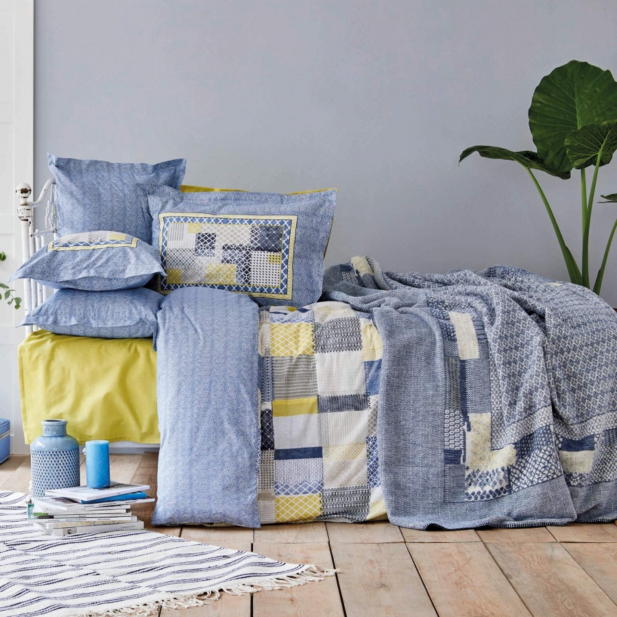 

Набор постельное белье с пледом Karaca Home - Bosa indigo индиго евро (svt-2000022265355)