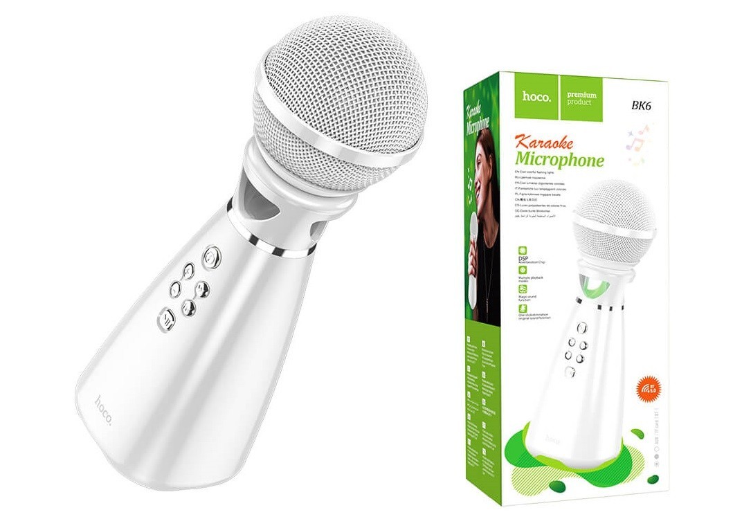 

Караоке микрофон Hoco Hi-song K song microphone Bluetooth 5.0 white