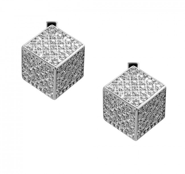 

Серебряные серьги с Цирконием на английской застежке Кубики 2465 Белые