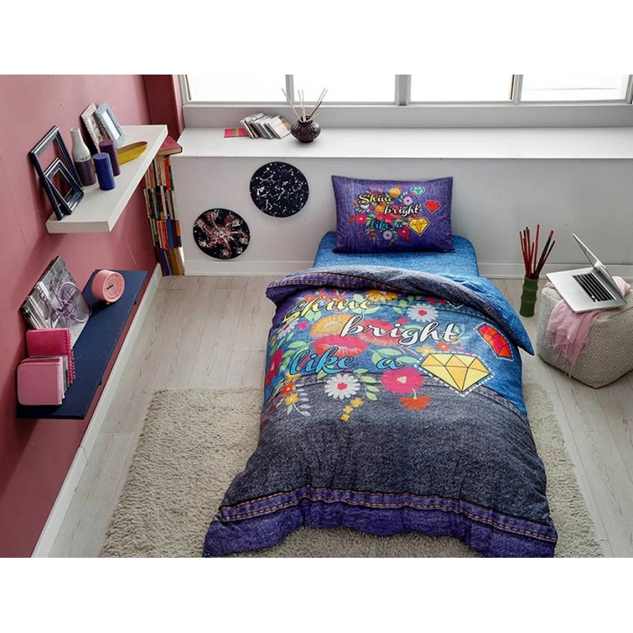 

Постельное белье Tac Ranforce Teen Shine v01 lacivert синий подростковый (svt-2000022233484)