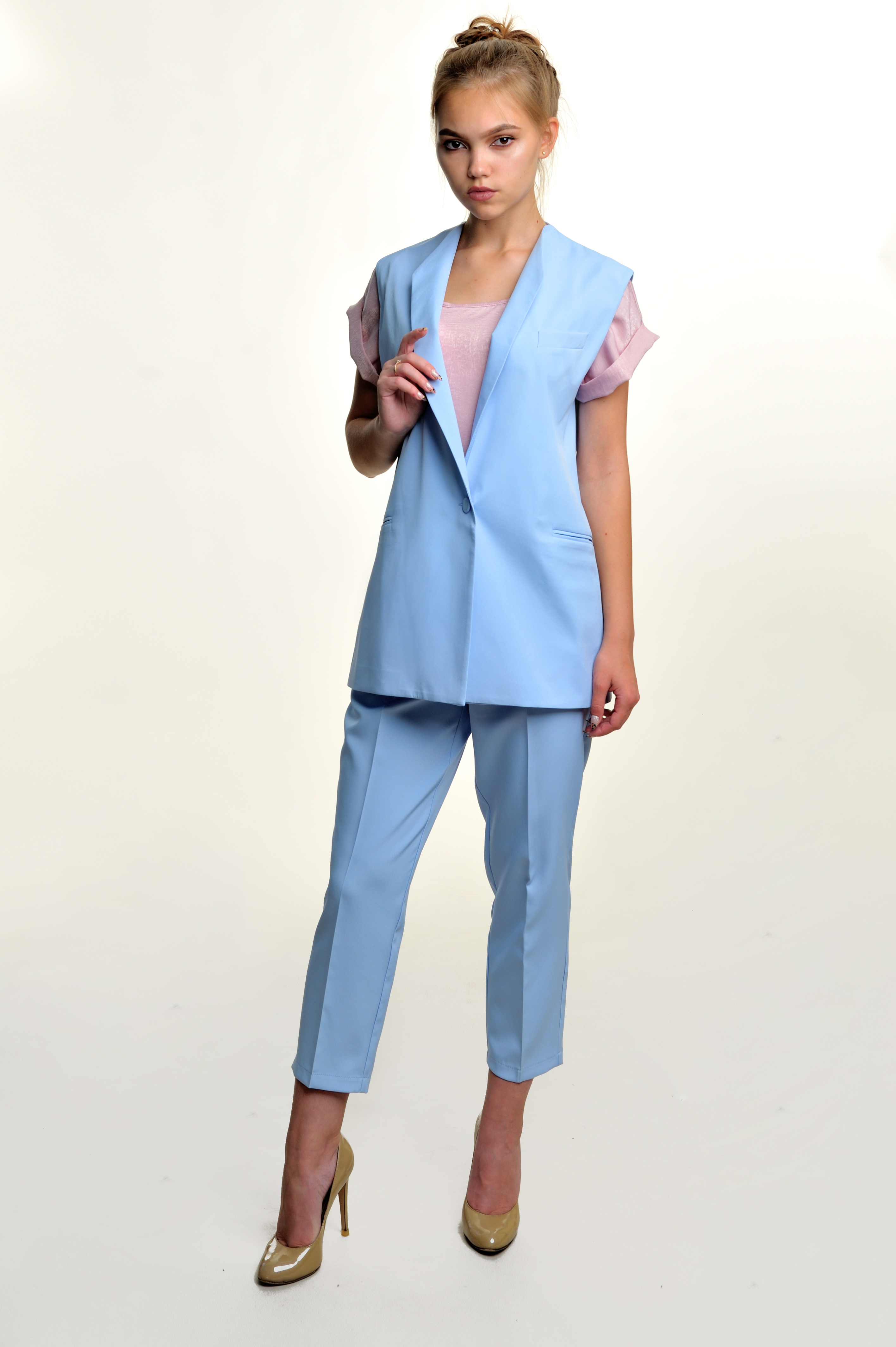

Жилетка Wear me классический с воротником апаш L Голубой 2w/23/70
