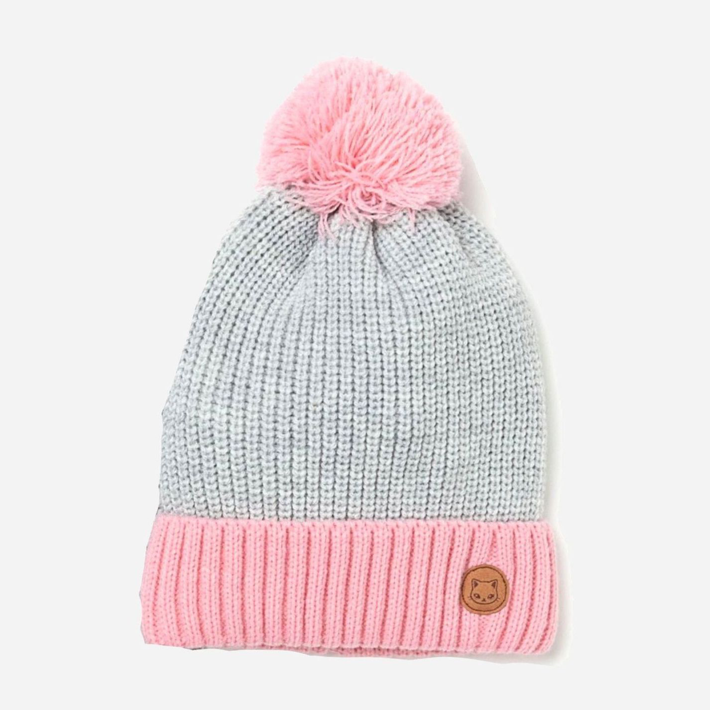 Акція на Дитяча зимова шапка-біні в'язана з помпоном для дівчинки H&M 1108-7575720 50 см Сіро-рожева від Rozetka