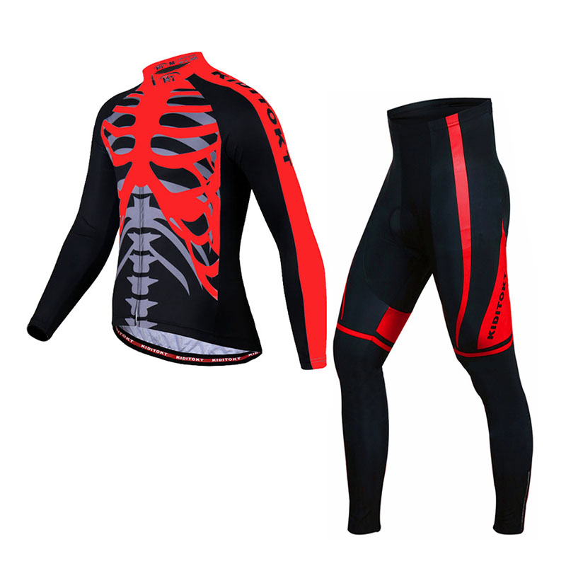 

Вело костюм для мужчин KIDITO KM-CT-18 2XL кофта с длинным рукавом штаны Skeleton Red