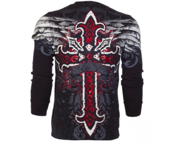 

Футболка с длинным рукавом 3XL ARCHAIC by AFFLICTION Men LONG SLEEVE THERMAL Shirt RED FLAG Cross Biker