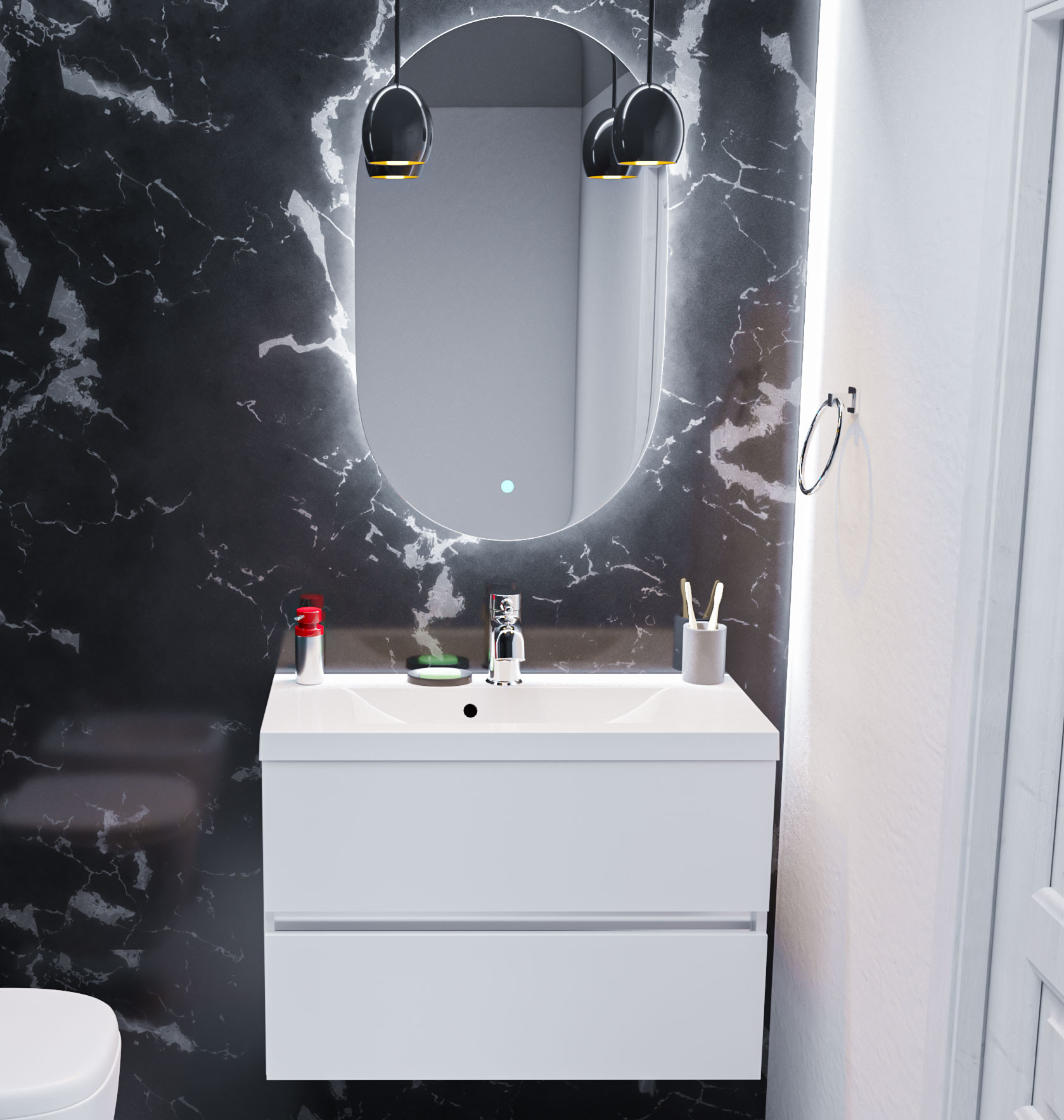 

Тумба Fancy Marble Rodos подвесная белая с умывальником Selina 80 см