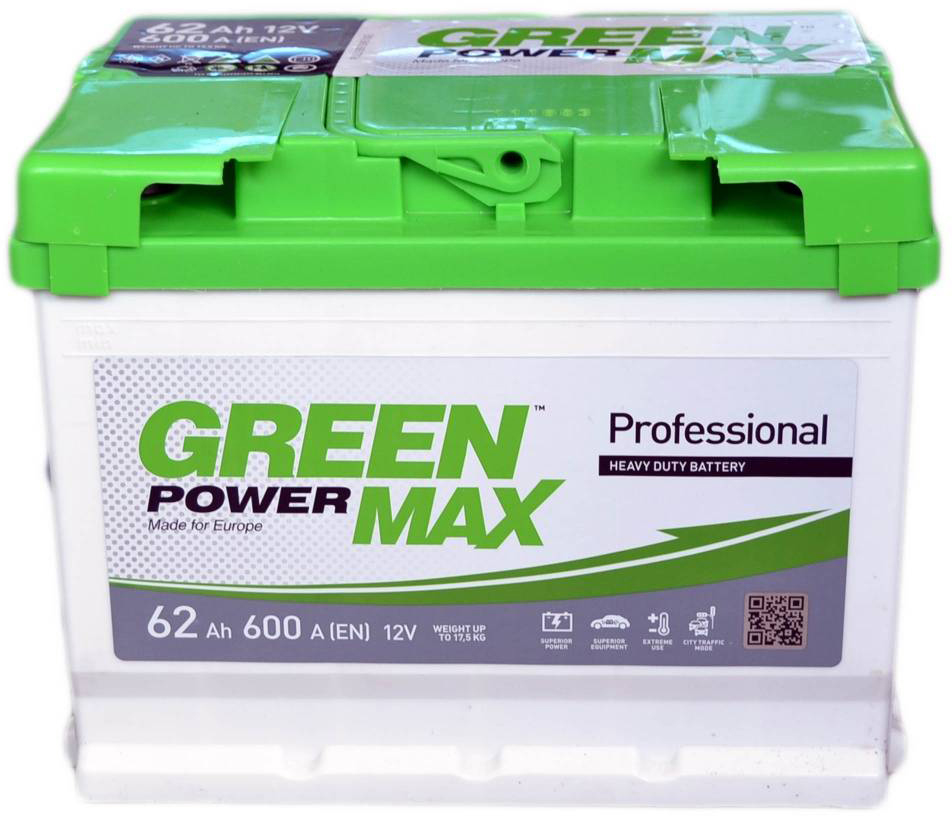 

Автомобільний акумулятор Green Power MAX 62 Ah (+/-) Euro