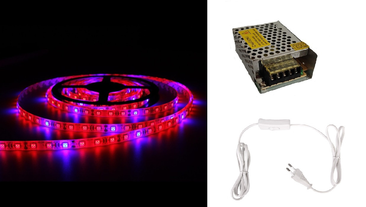 

Комплект для растений Блок питания фитолента и подключка к 220В LED FITO GreenHouse 5м влагозащитная IP65