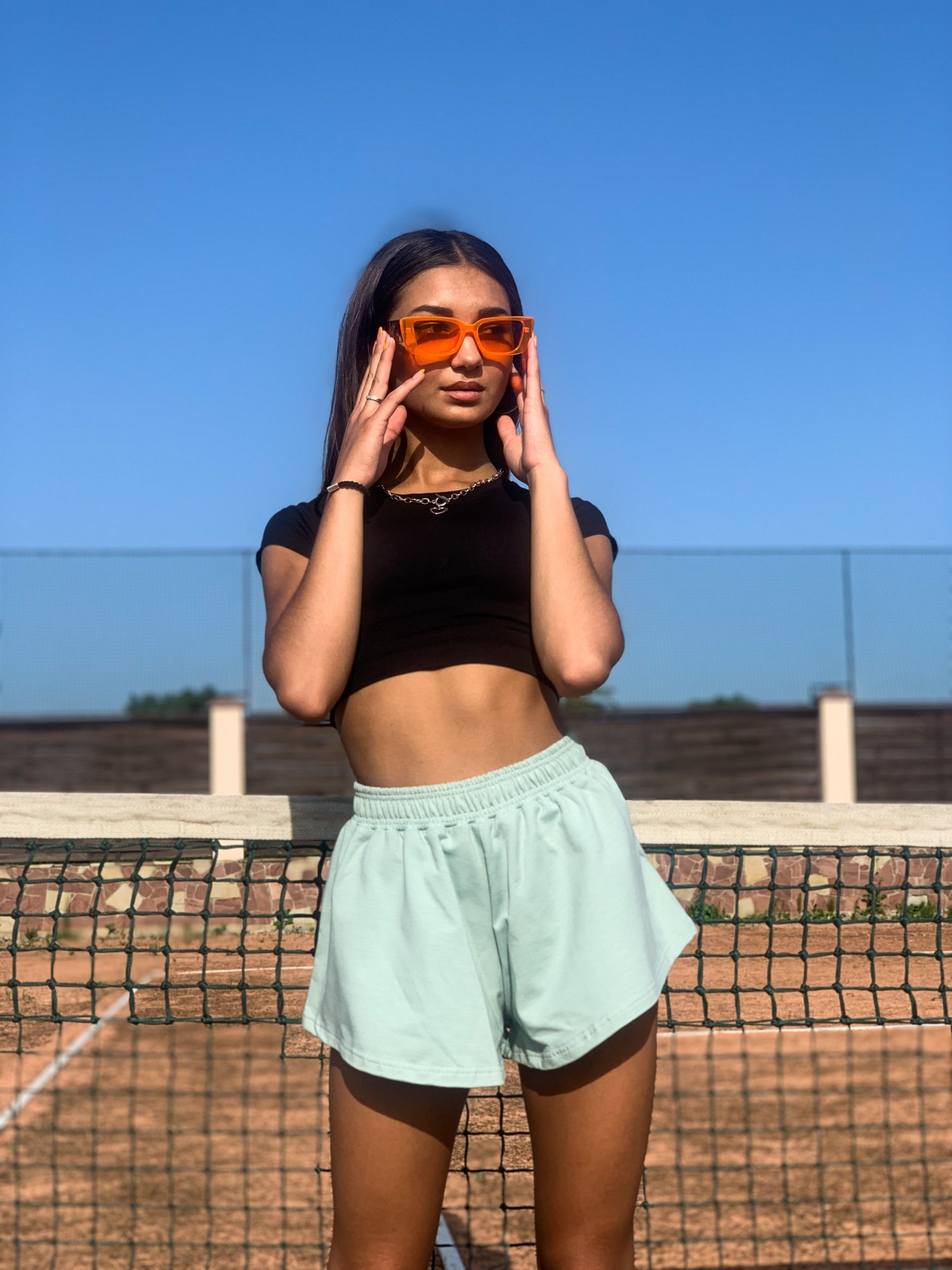 

Костюм черный топ с шортами короткими шортами клеш Двунитка XXS Мята (bk0402-100/bd0506-750)