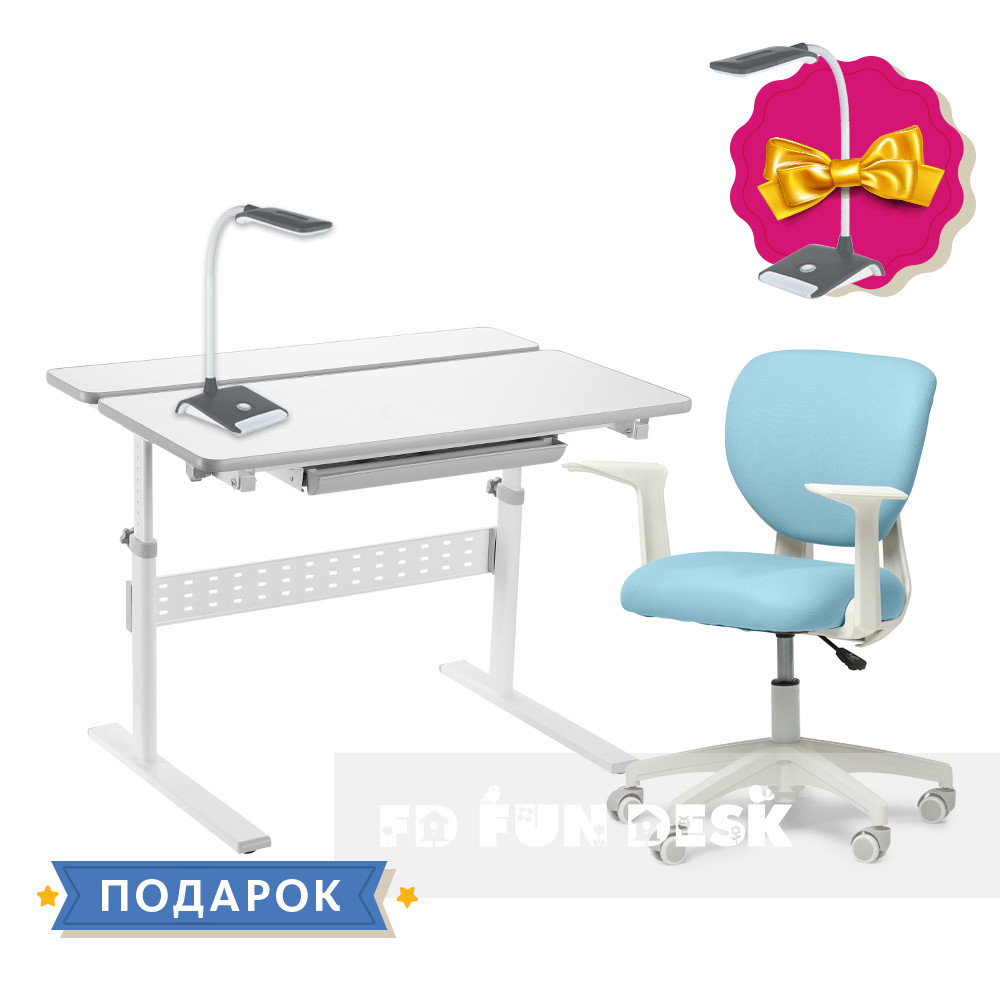 

Комплект для школьника парта-трансформер Fundesk Colore Grey + кресло Fundesk Buono Blue