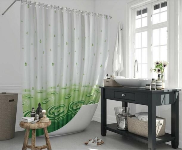 

Шторка для ванной Jackline (Tropik) Капли воды 180x200 см Зеленый 5020