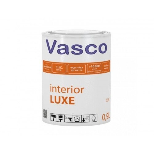 

Краска Vasco interior LUXE ( Васко интериор ЛЮКС ) 0.9 л акриловая, совершенноматовая, стойкая к мытью, для интерьера