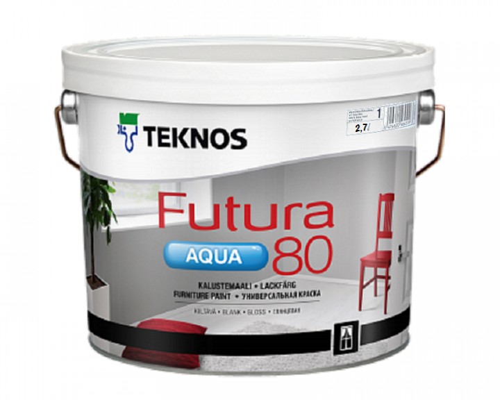 

Краска Teknos FUTURA AQUA 80 ( Текнос ФУТУРА АКВА 80 ) 2.7 л глянцевая, водоразбавляемая, универсальная, внутри и снаружи