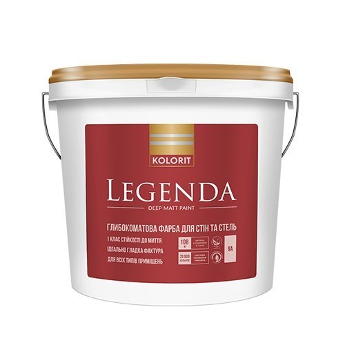 

Краска Kolorit Legenda ( Колорит Легенда ) 9 л совершенно матовая, латексная, стоякая к мытью, для интерьра