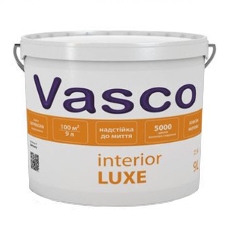 

Краска Vasco interior LUXE ( Васко интериор ЛЮКС ) 9 л акриловая, совершенноматовая, стойкая к мытью, для интерьера