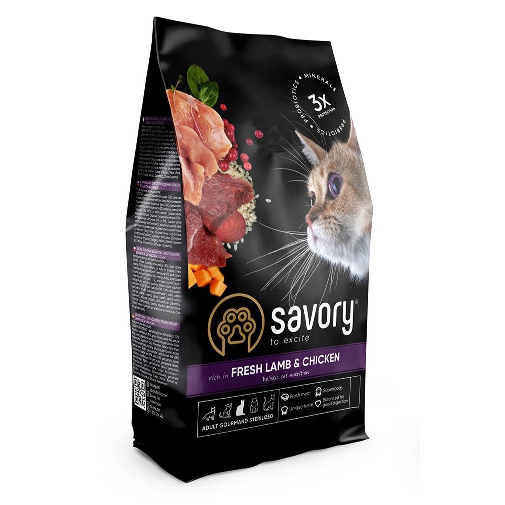 

Сухой корм для стерилизованных кошек Savory Adult Sterilised Fresh Lamb & Chicken со свежим мясом ягненка и курицы 2 кг