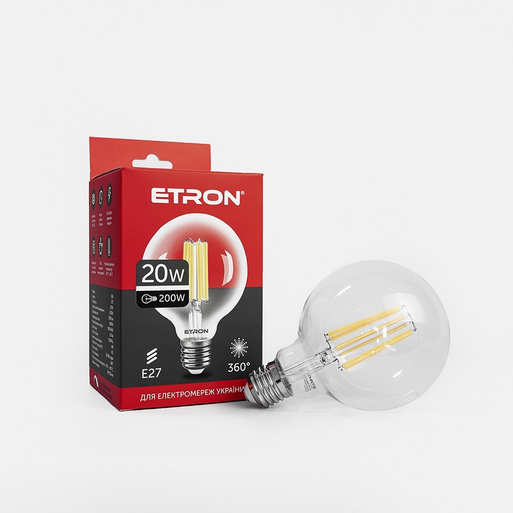 

LED лампа ETRON Filament 1-EFP-172 G95 E27 20W 4200K clear glass