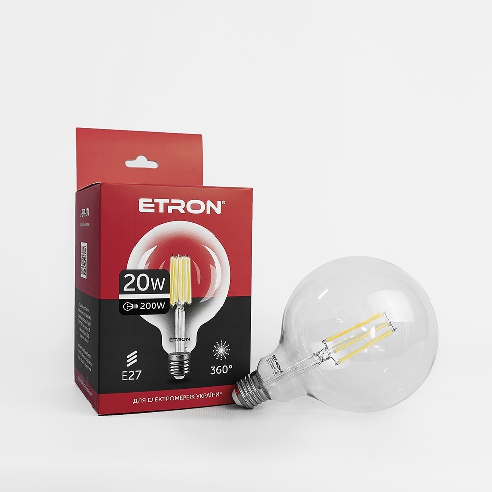 

LED лампа ETRON Filament 1-EFP-174 G125 E27 20W 4200K clear glass