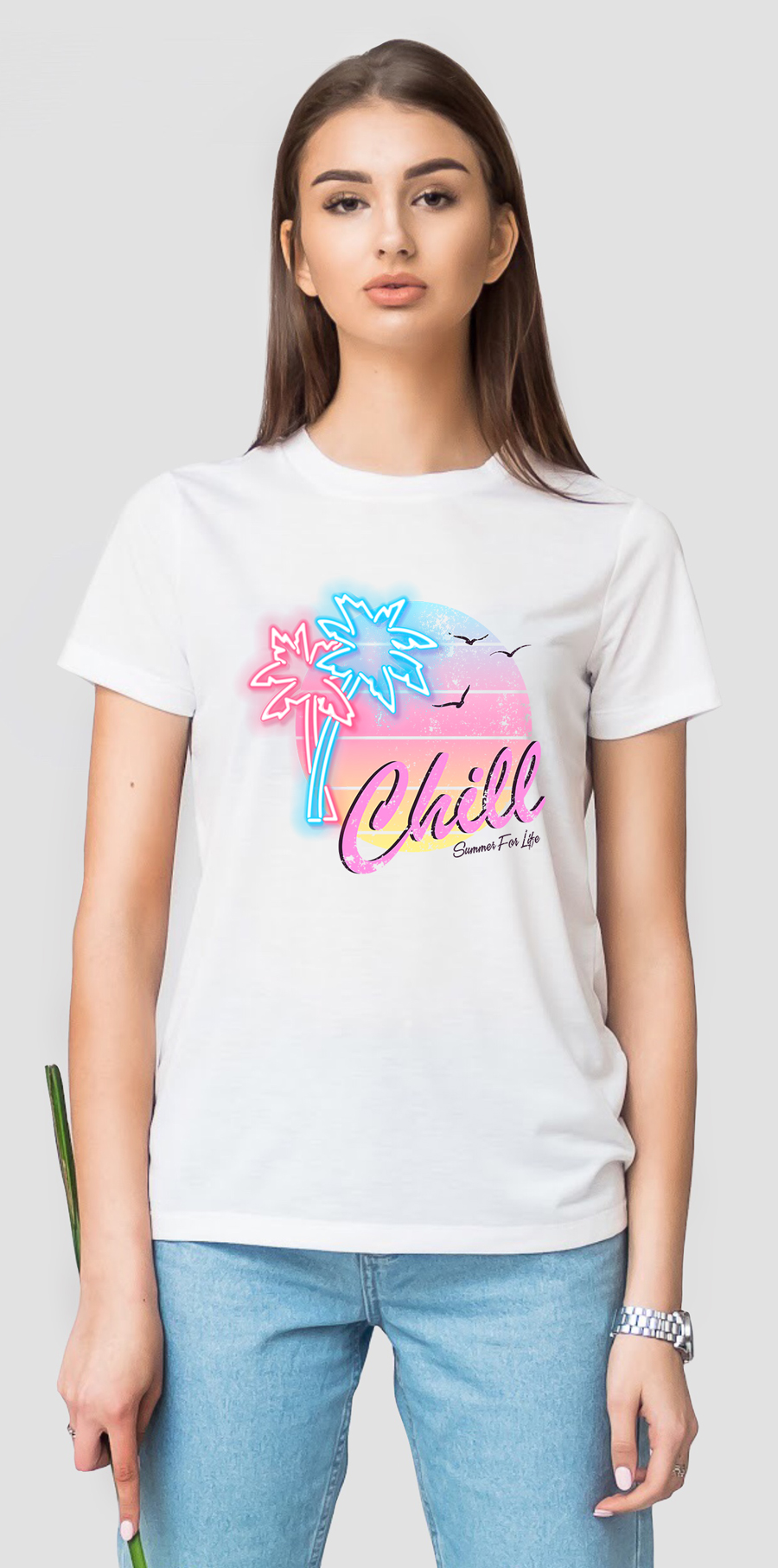 

Футболка с модным принтом 5114-W-WH XXL Белый