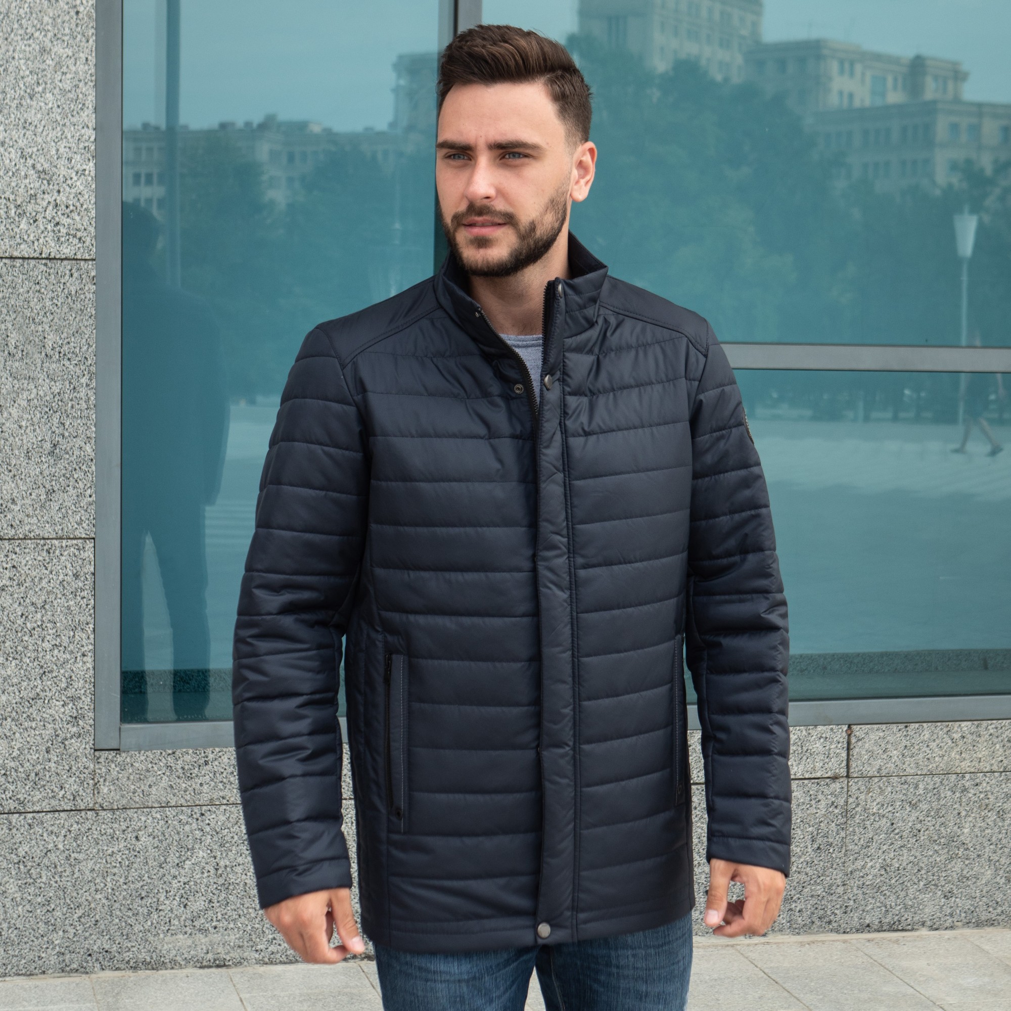 

Демисезонная мужская куртка большого размера UF-Fashion 56 - дв 60 темно-синий
