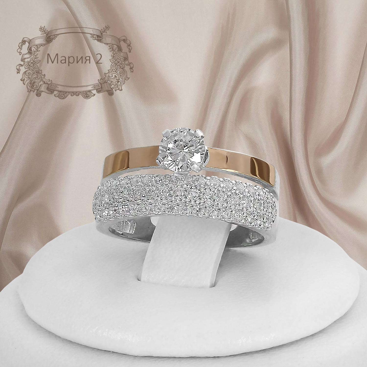 

Серебряное кольцо с золотыми пластинами "Мария 2" 18,5 размер