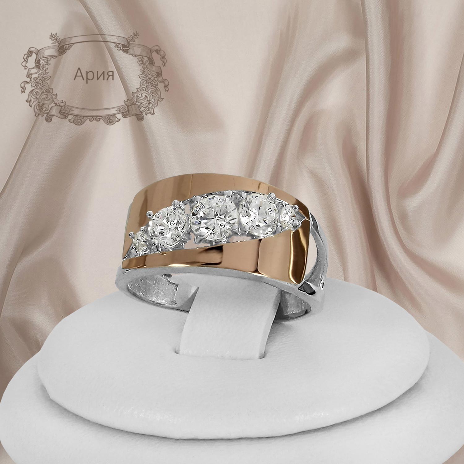 

Серебряное кольцо с золотыми пластинами "Ария" 17 размер