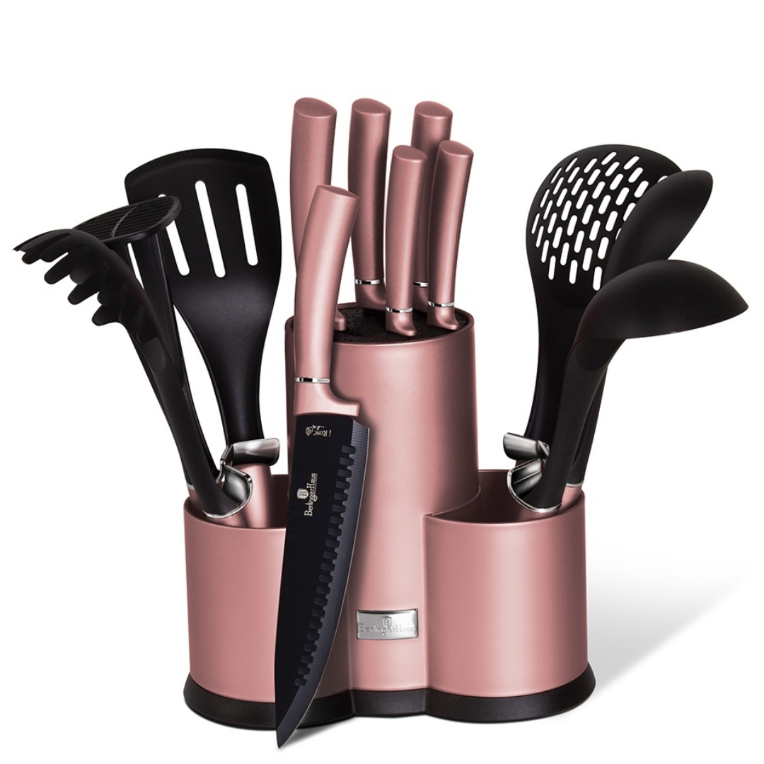 

Набор кухонных принадлежностей и ножей с подставкой 12 предметов Berlinger Haus I-Rose Edition BH-6252
