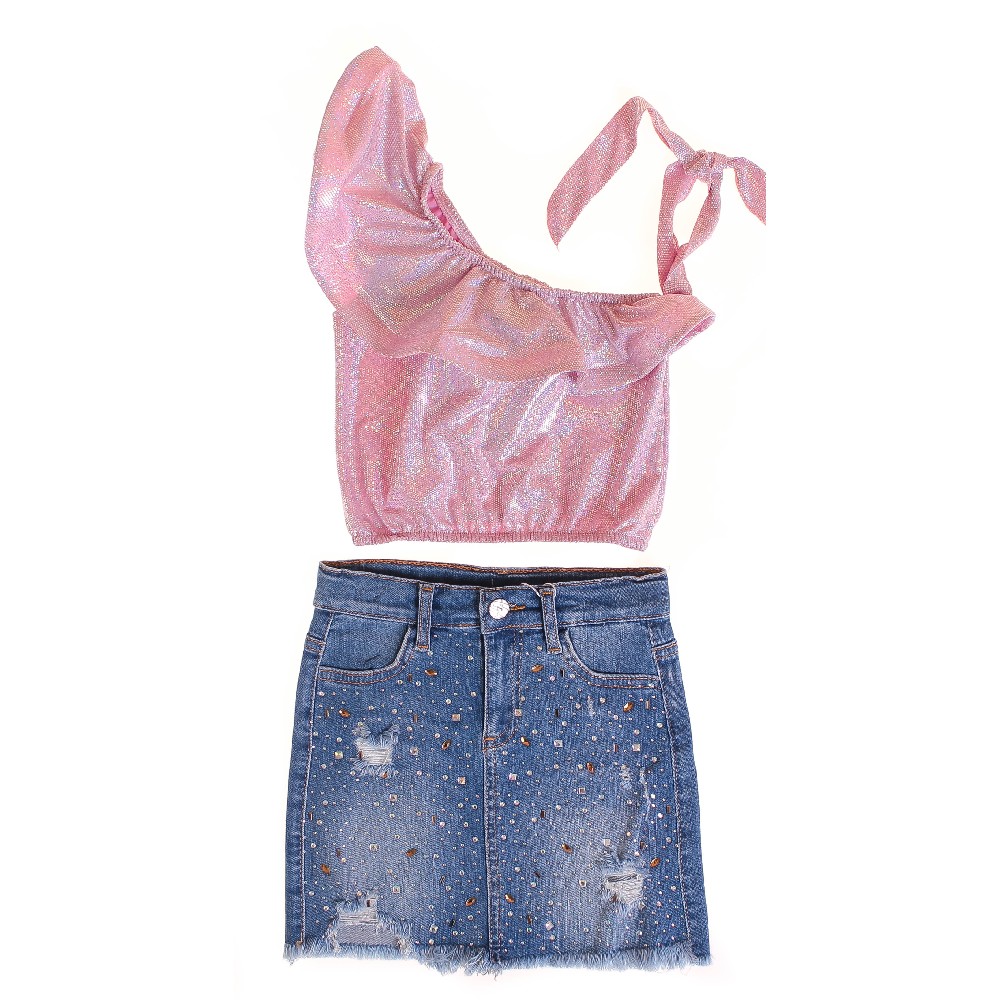 

Топ + Юбка Джинсова для девочки HA 539-D 104 см розовый/голубой (1137630)