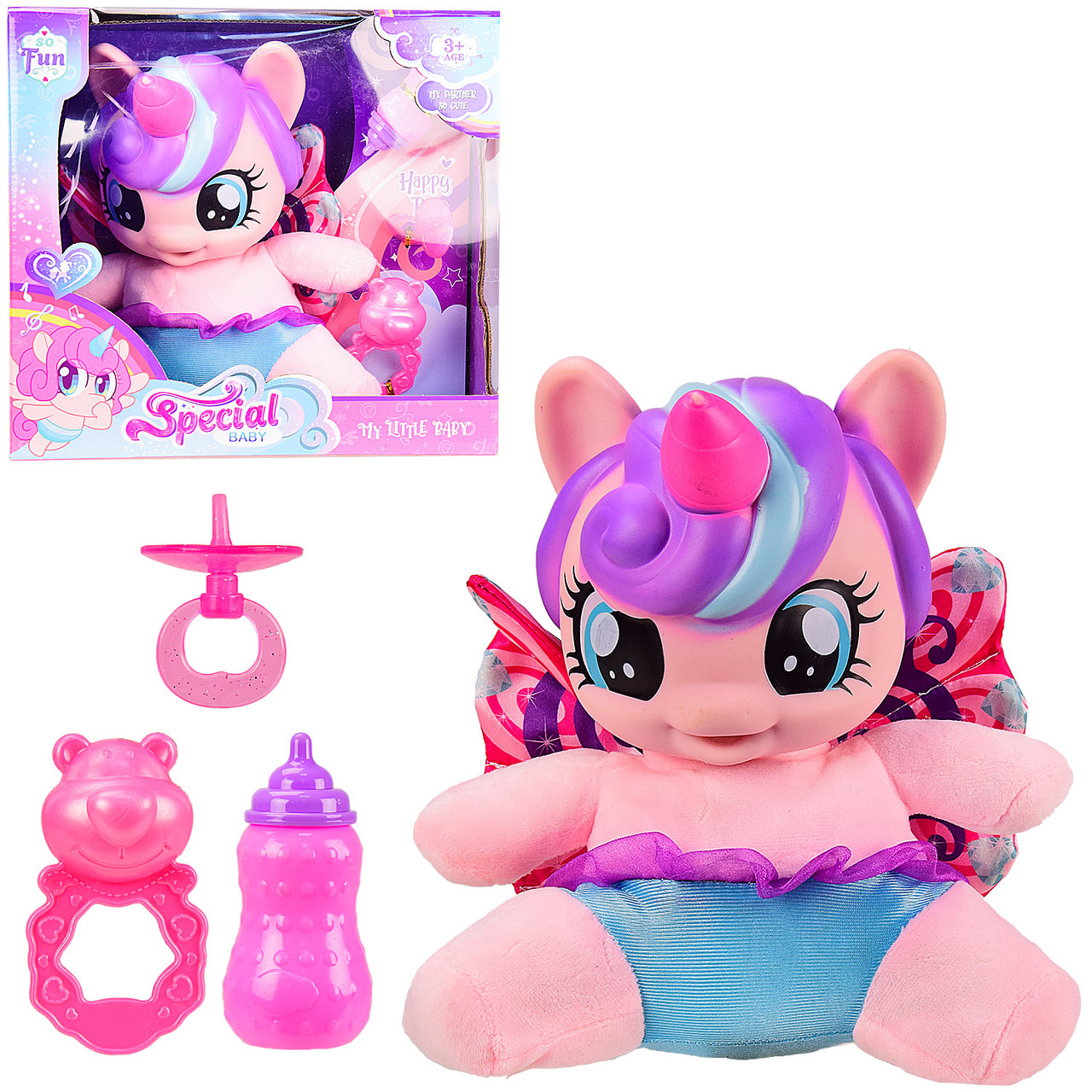 

Детская музыкальная мягкая игрушка розовый единорог (Пони) с крыльями и аксессуарами A-Toys LY20028A