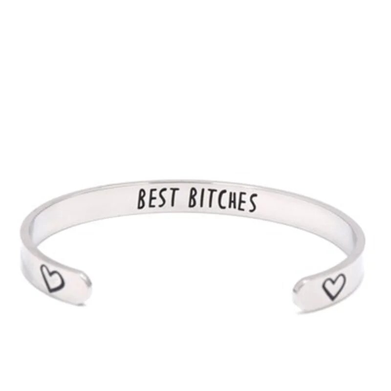 

Жорсткий браслет "Best Bitches" сріблястий