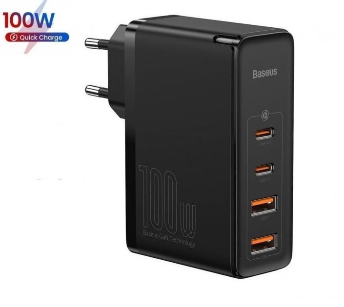 

Блок питания Baseus GaN2 Pro 100W |2xUSB/2xType-C, 5A| + кабель USB-C 100W black