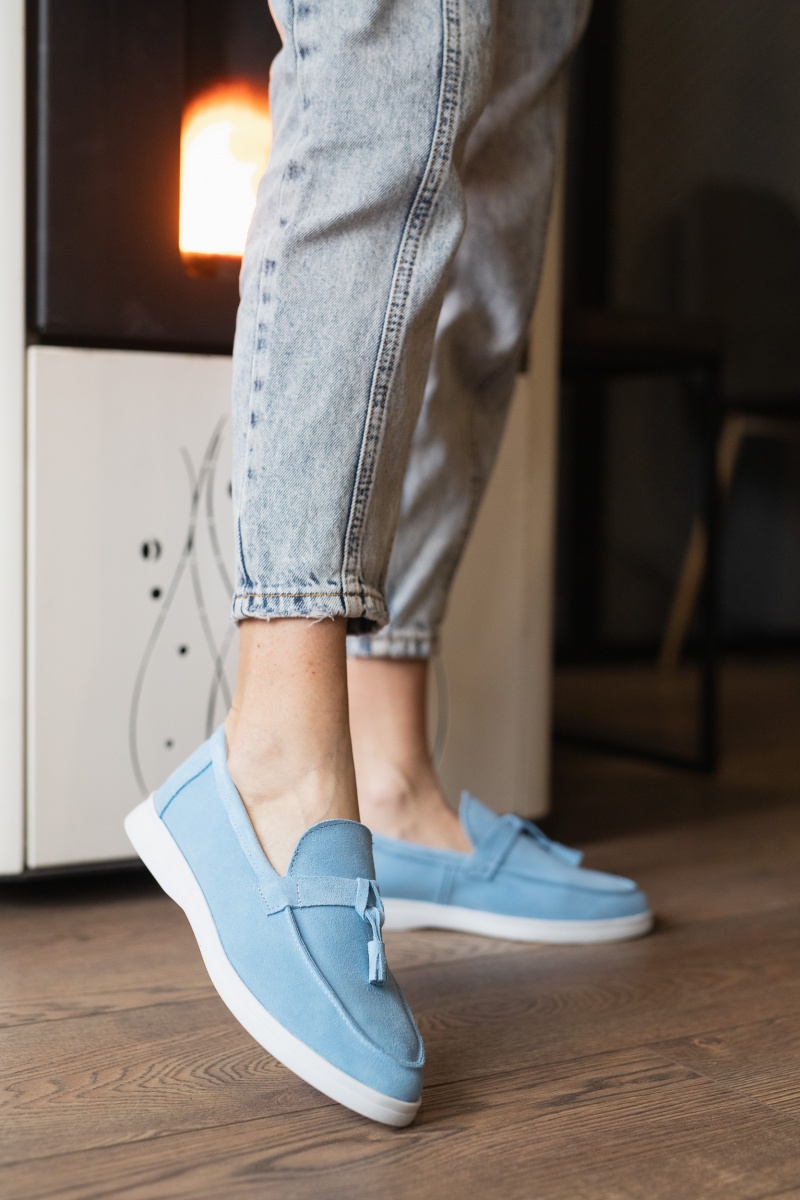 

Женские лоферы замшевые весна/осень голубые Multi-shoes размер 37 FV_001372
