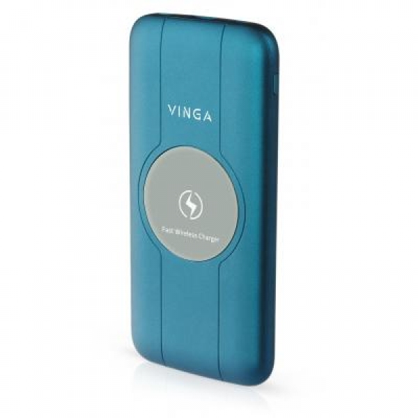 

Батарея универсальная Vinga 10000 mAh Wireless QC3.0 PD soft touch blue