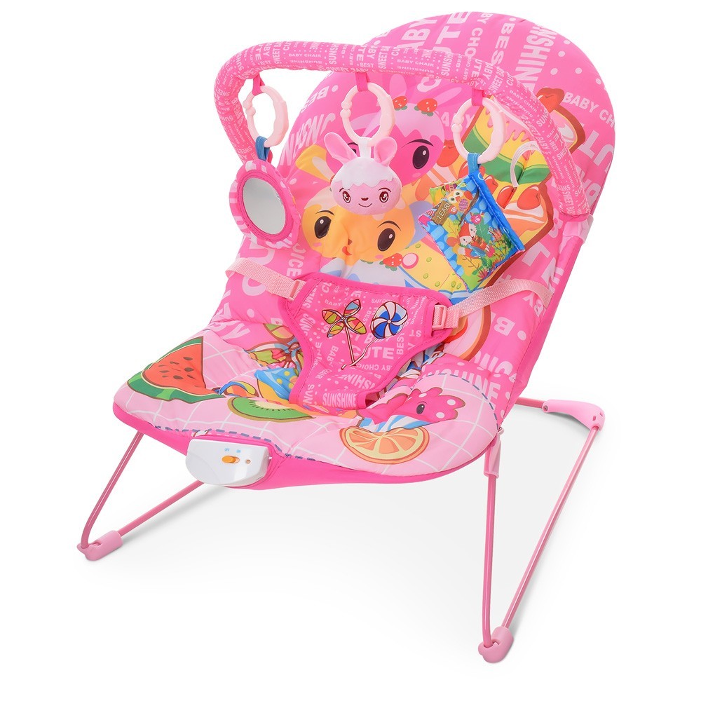 

Детский шезлонг с вибрацией Pliko 303-8, надежный и комфортный, цвет розовый