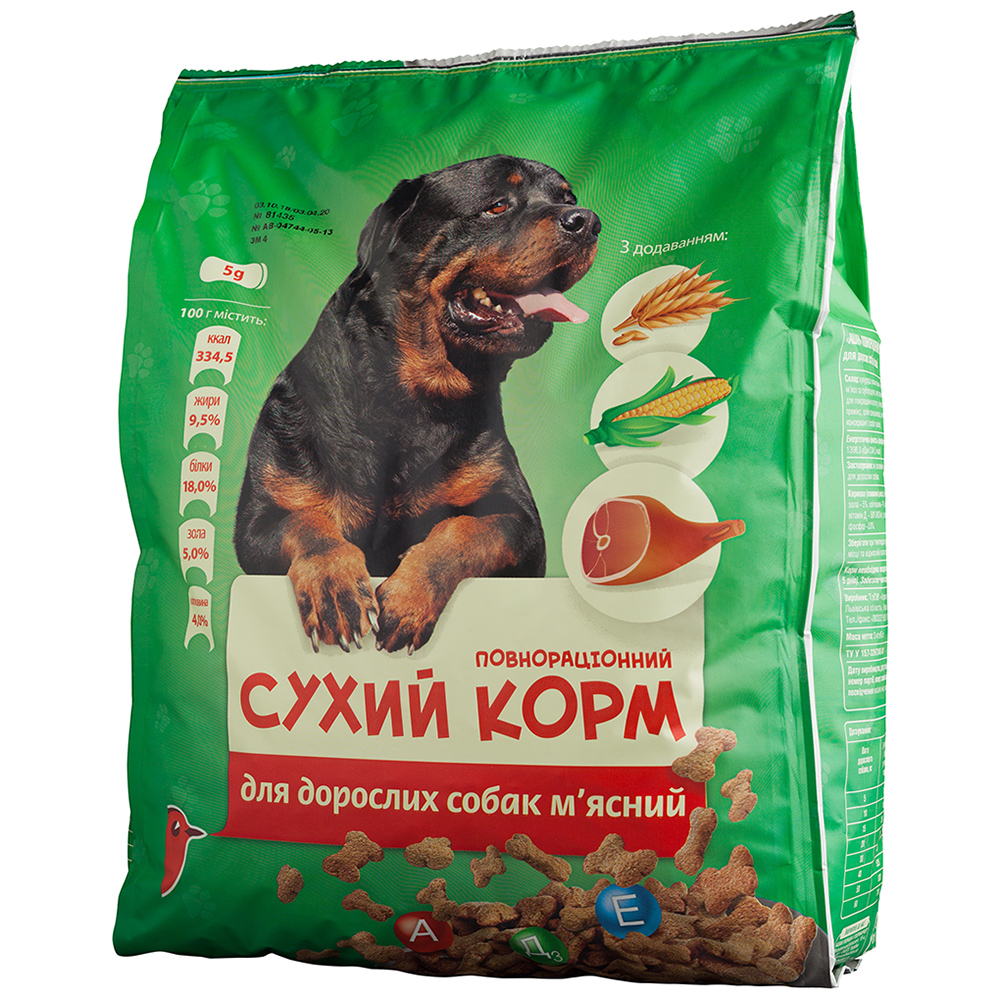 

Сухой полнорационный корм для взрослых собак Auchan мясной, 12 кг