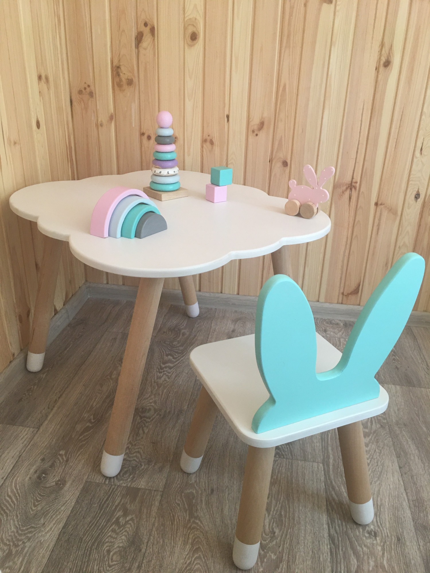 

Детский стол (Облако) и 1 стульчик KidsBunkBed (Зайка) цвет белый мятный
