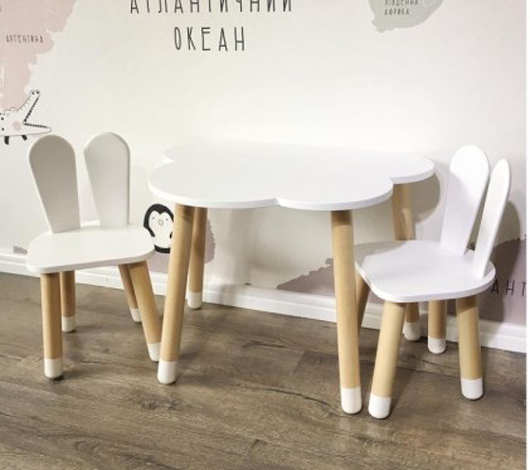 

Детский стол полуоблако и 2 стульчика KidsBunkBed (Зайчик) цвет белый