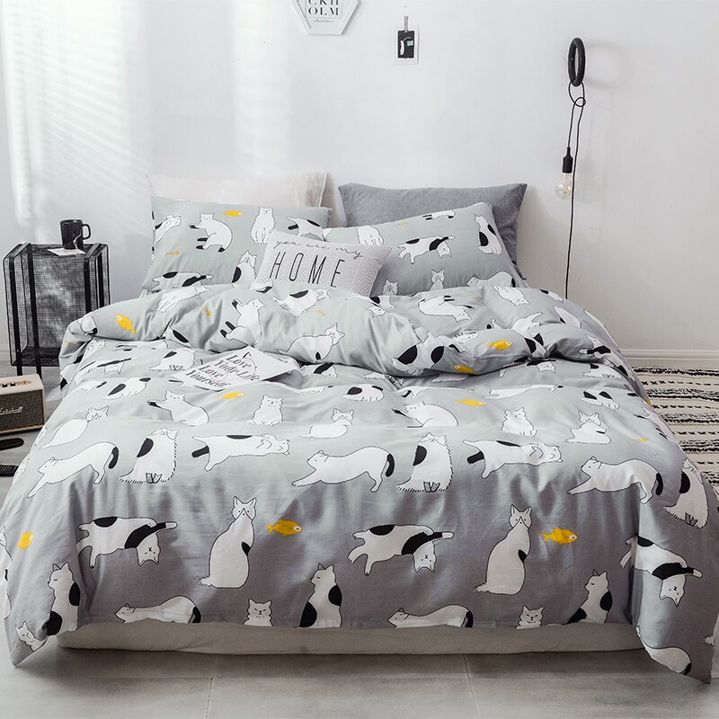 

Комплект постельного белья Кот и рыбка (полуторный) Berni Home Серый