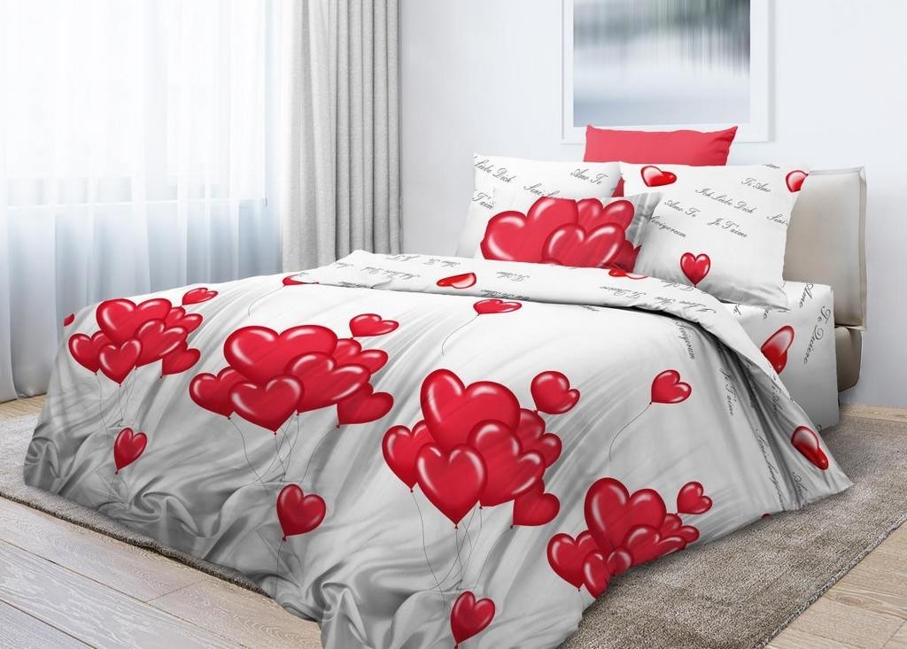 

Постельное белье Тиамо, воздушные шары-сердца, Тейково, поплин, евро комплект, под.200*220 см